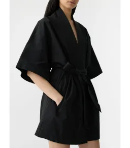 Bassike Crushed Cotton Wrap Mini Dress Black Size 3 / AU 12 for rent on The Volte - image 3