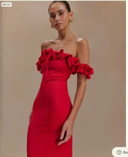 Nova - Ruffle Off Shoulder Maxi Dress - Ruby for rent on The Volte - image 5