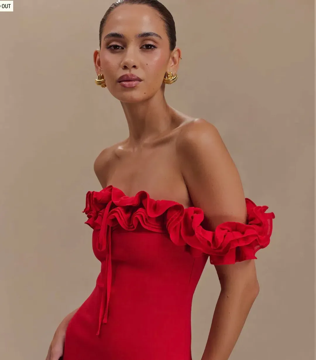 Nova - Ruffle Off Shoulder Maxi Dress - Ruby for rent on The Volte - main image