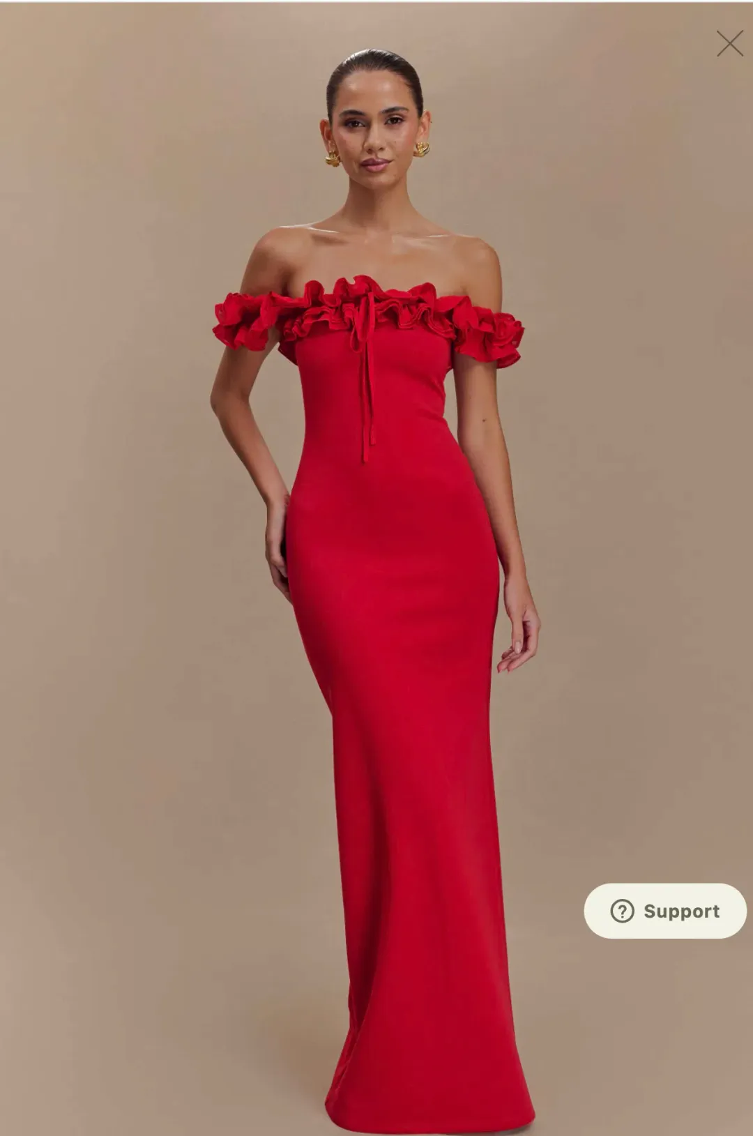 Nova - Ruffle Off Shoulder Maxi Dress - Ruby for rent on The Volte - main image