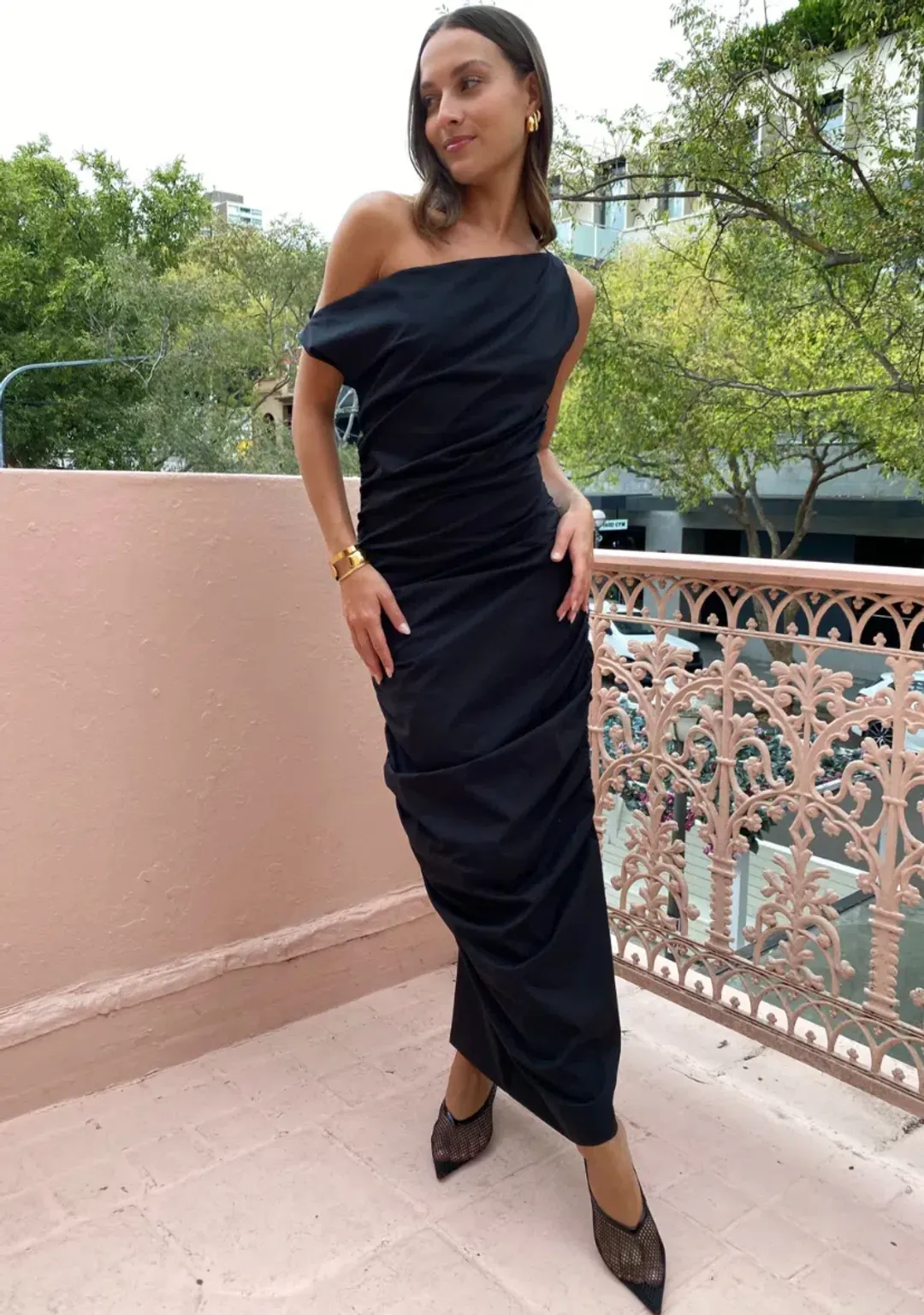 Issy One Shoulder Midi Dress Black Size AU 8 for rent on The Volte - main image