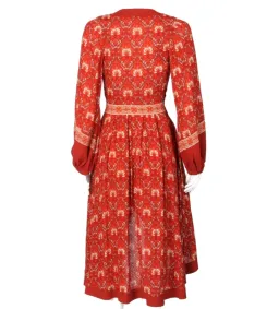Spell & The Gypsy Midi Jewel Soiree Dress Swing Red Floral Size XS AU 6 for rent on The Volte - image 3