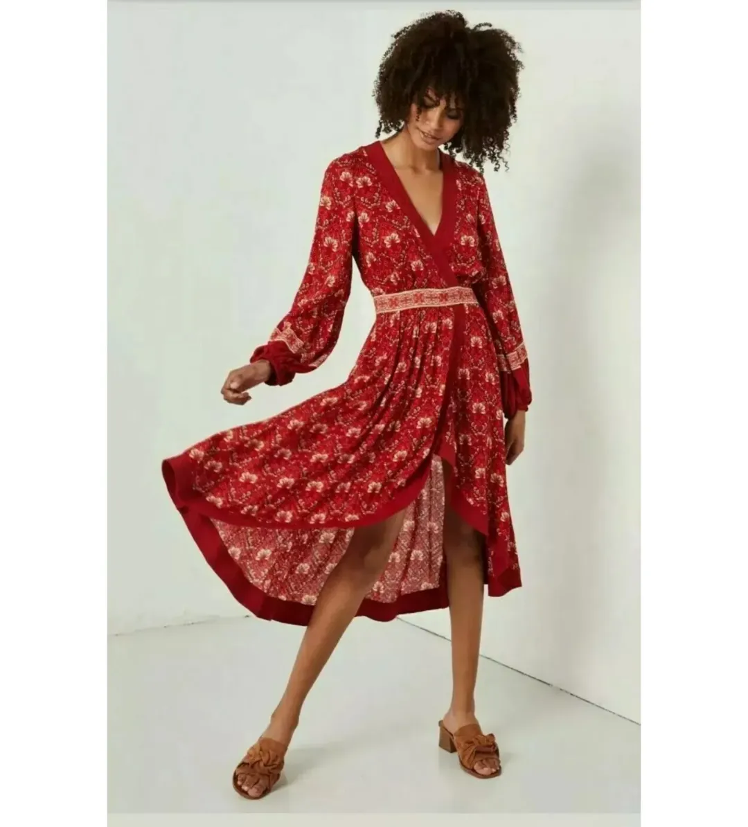 Spell & The Gypsy Midi Jewel Soiree Dress Swing Red Floral Size XS AU 6 for rent on The Volte - main image