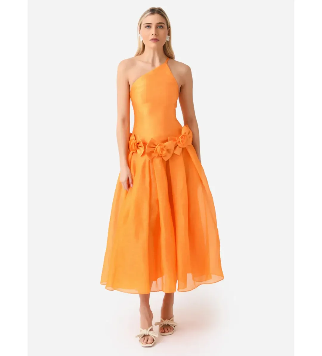 Alemais Macie One Shoulder Rosette Dress Saffron Size 10 for rent on The Volte - main image