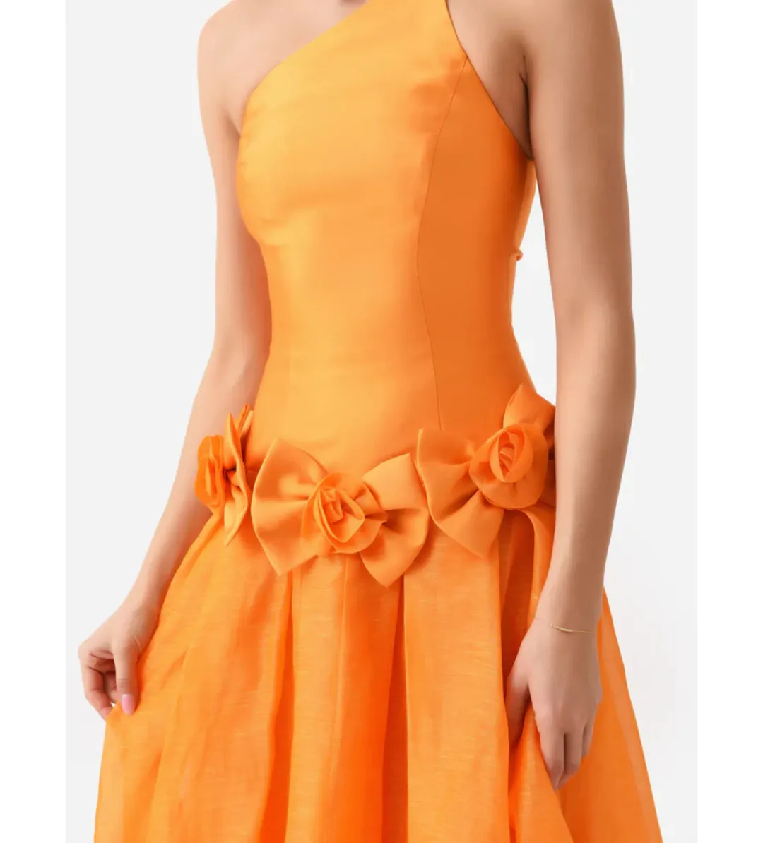 Alemais Macie One Shoulder Rosette Dress Saffron Size 10 for rent on The Volte - main image