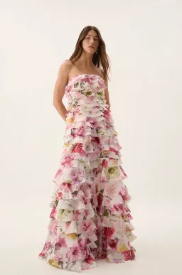 Aje Fleur Pleated Gown in Collage Floral Size AU 12 for rent on The Volte - image 3
