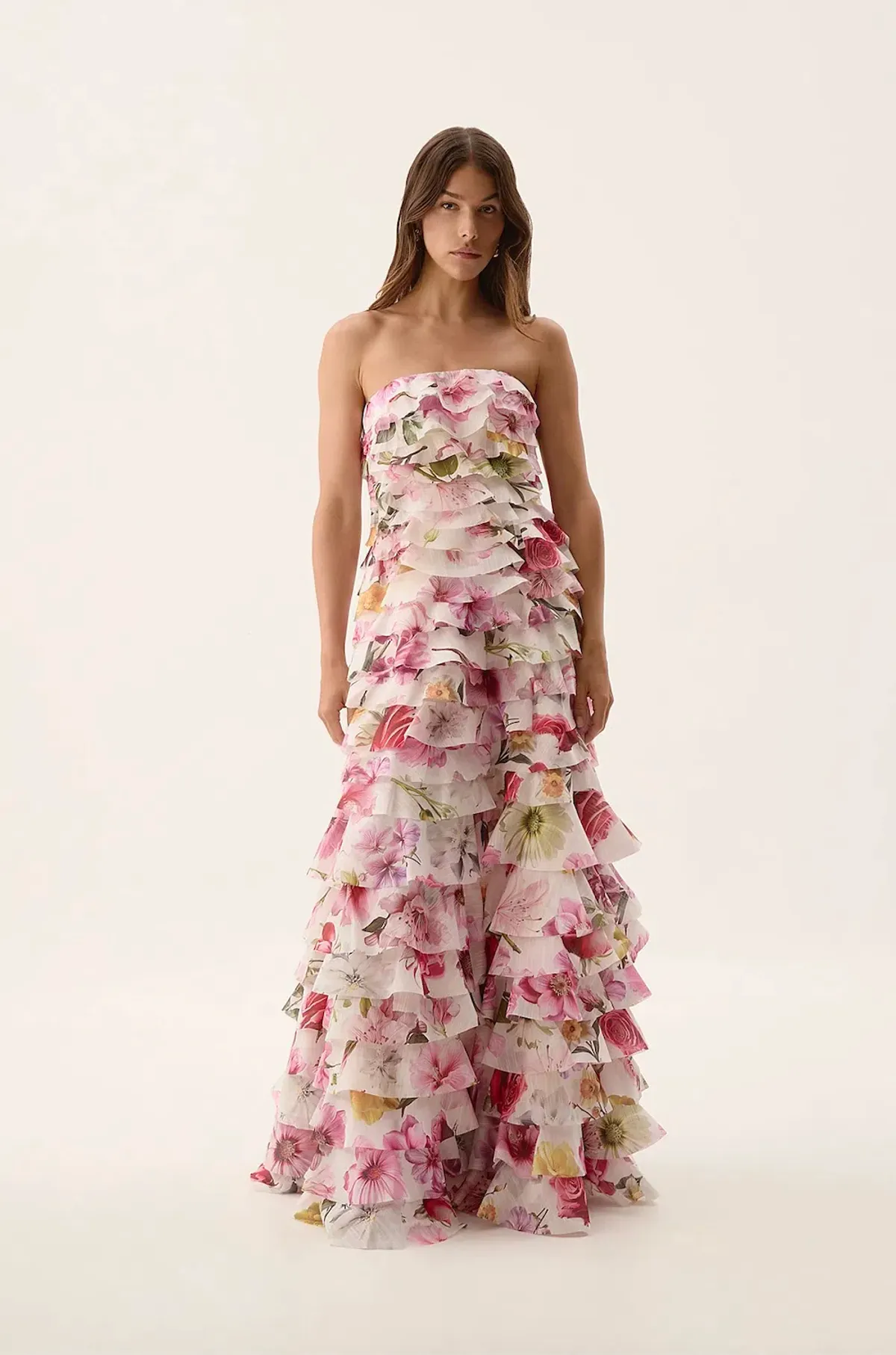 Aje Fleur Pleated Gown in Collage Floral Size AU 12 for rent on The Volte - main image