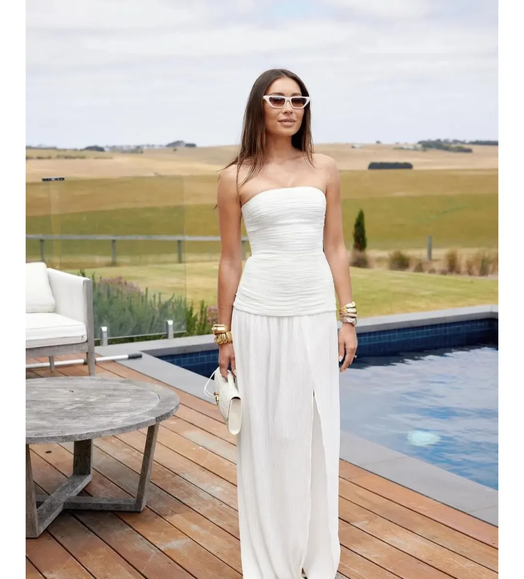 Manning Cartell Double Time Pleat Strapless Maxi Dress in White Size AU 6 for rent on The Volte - main image