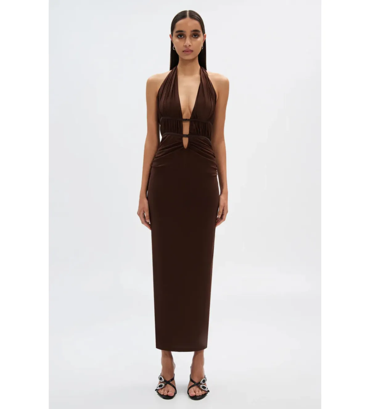 Misha The Celine Dress in Mesh Espresso Brown Size 10/M for rent on The Volte - main image
