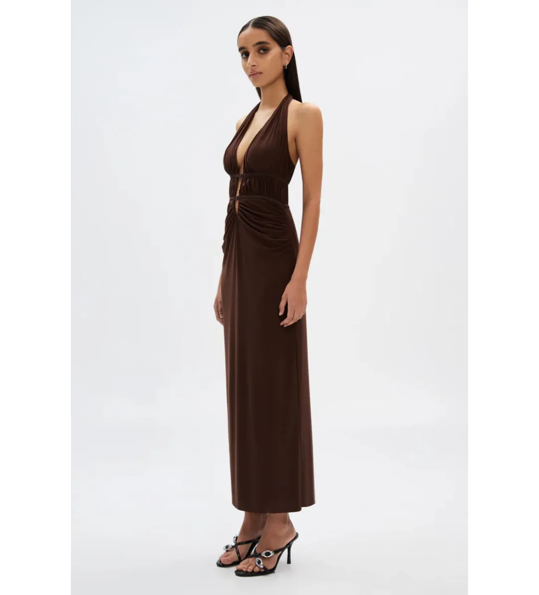 Misha The Celine Dress in Mesh Espresso Brown Size 10/M for rent on The Volte - main image