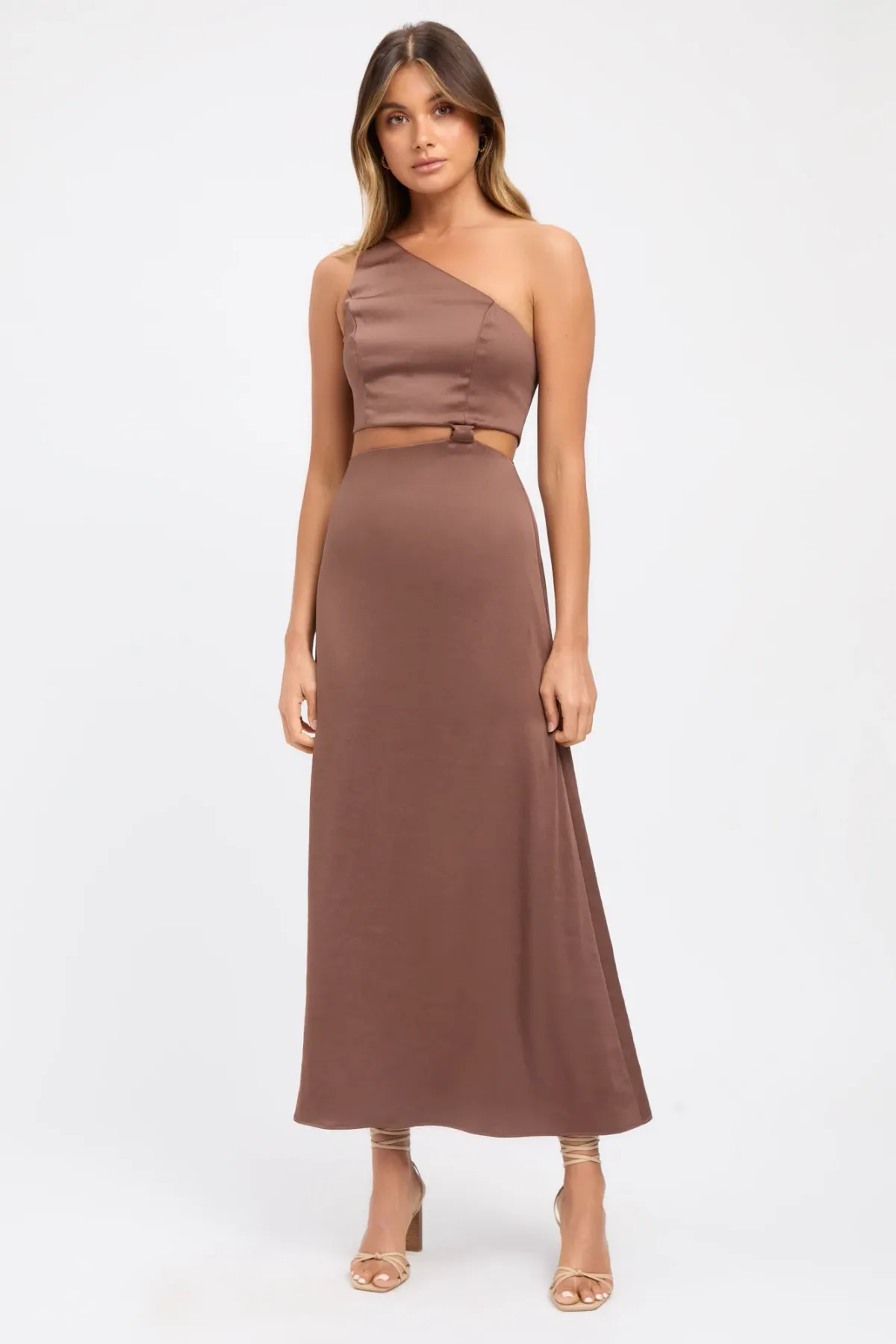 Kookai Milan Tie Midi Dress Brown Size 12 for rent on The Volte - main image