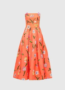 Leo Lin Lynn Bustier Midi Dress Coral Floral Size 14 for rent on The Volte - image 4