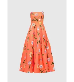Leo Lin Lynn Bustier Midi Dress Coral Floral Size 10 for rent on The Volte - image 4