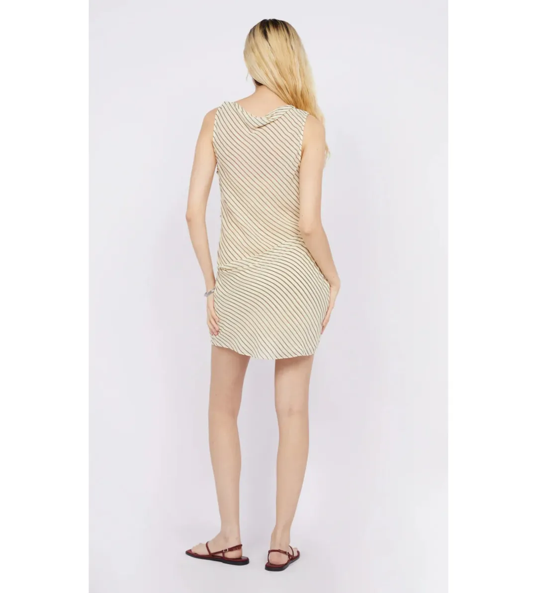 Bec and Bridge Anise Asym Mini Dress in Butter/Plum Stripe Size AU 10 for rent on The Volte - main image