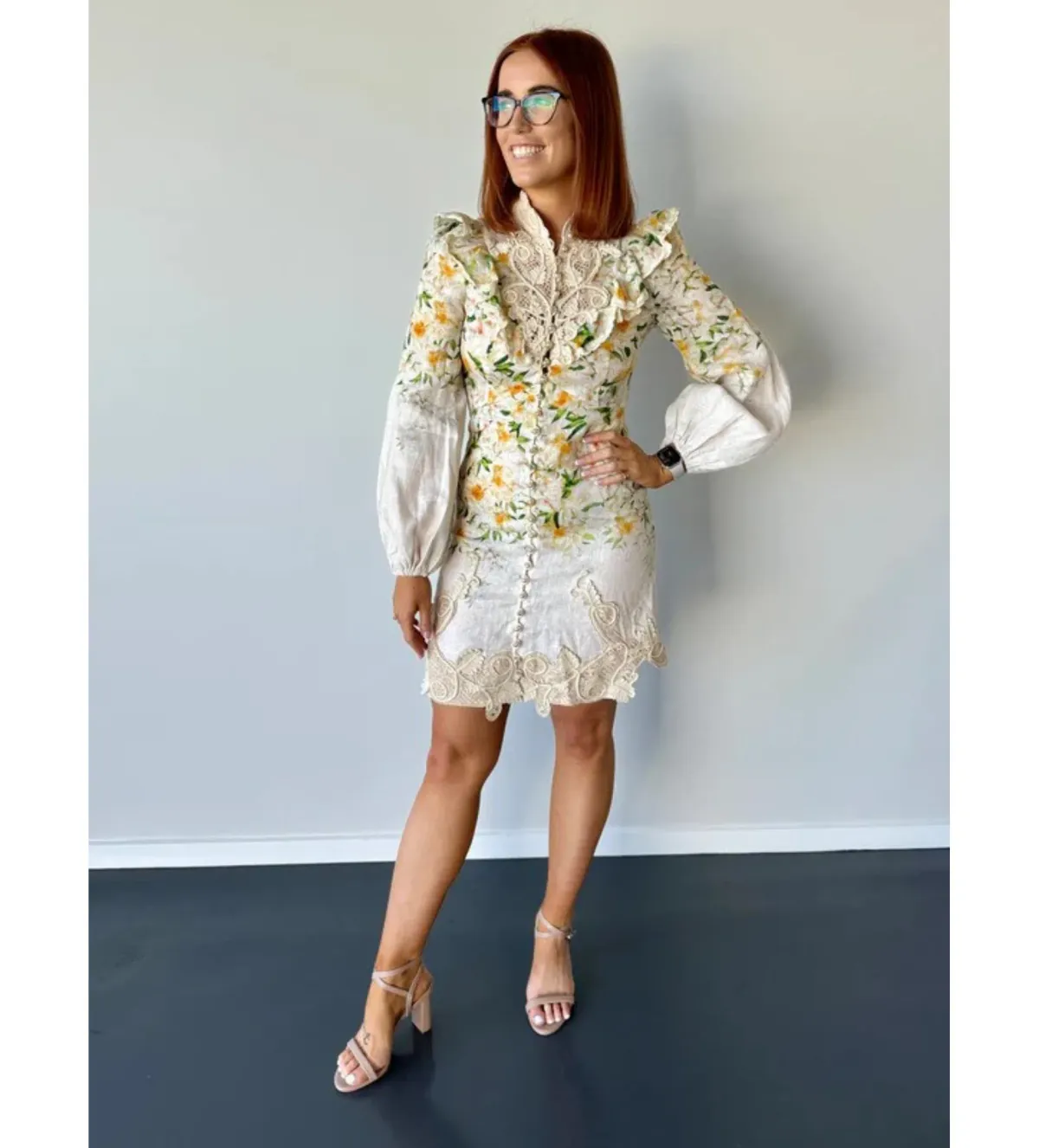 Zimmermann Coaster Battenburg Mini Dress in Blush Garden Floral Size 0/AU 8 for rent on The Volte - main image