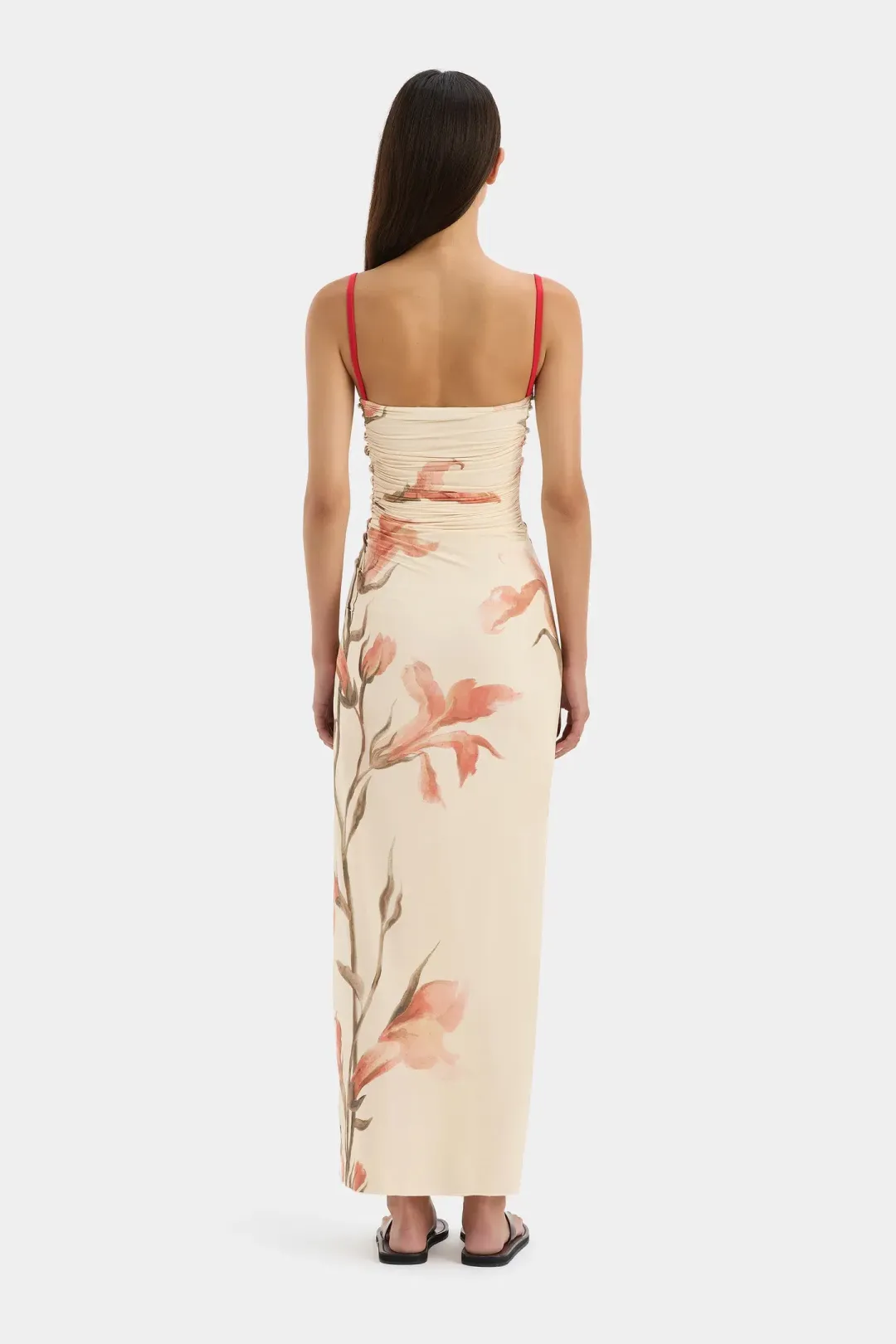 Sir the Label Hana Ruched Midi Dress Gladioli Print Size 2 / AU 10 for rent on The Volte - main image
