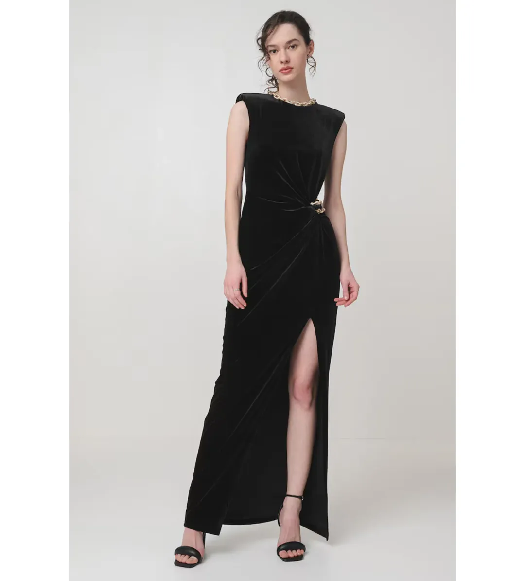 Self Portrait Embellished chain-detail velvet maxi dress Size AU 8 for rent on The Volte - main image