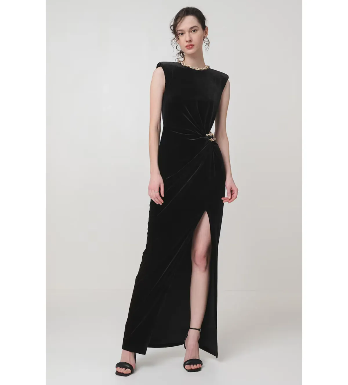 Self Portrait Embellished chain-detail velvet maxi dress Size AU 8 for rent on The Volte - main image