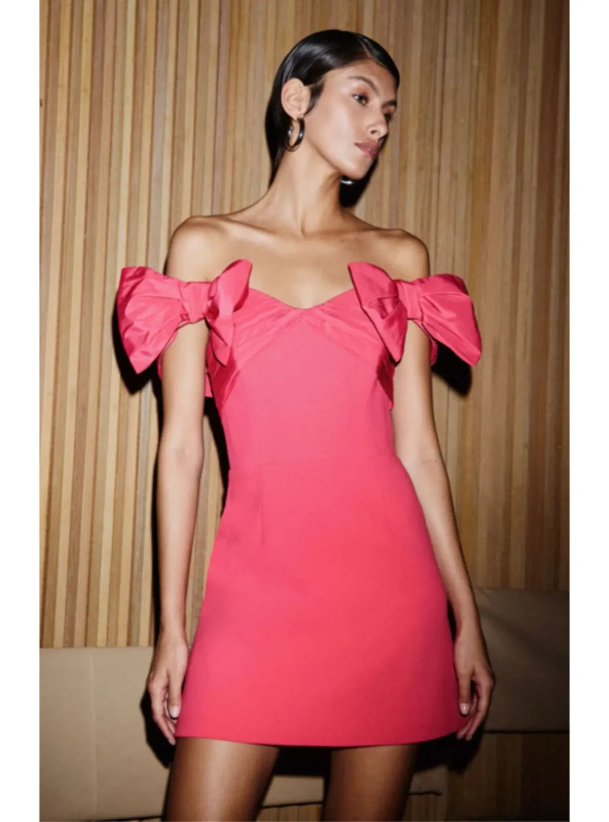 Rebecca Vallance Posey Off Shoulder Mini Dress Pink Size 8 for rent on The Volte - main image