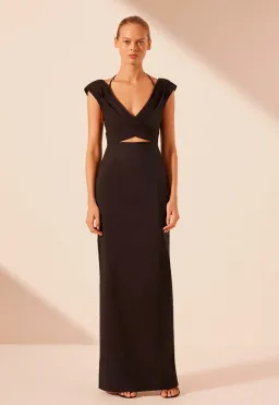 Shona Joy Lani Cross Front Ruched Maxi Dress Black Size 8 for rent on The Volte - image 1