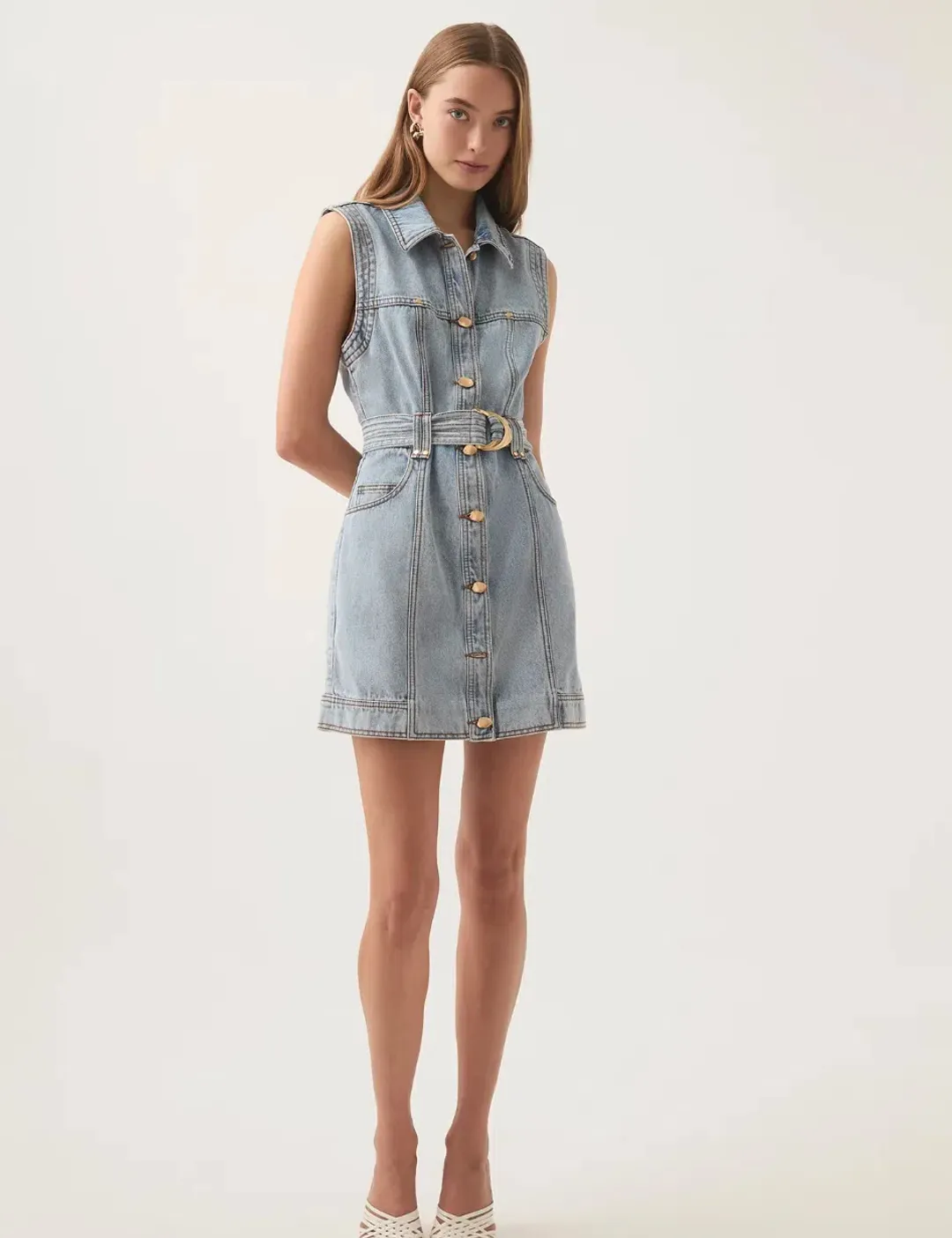 Aje Ray Denim Mini Dress Size 8 for rent on The Volte - main image