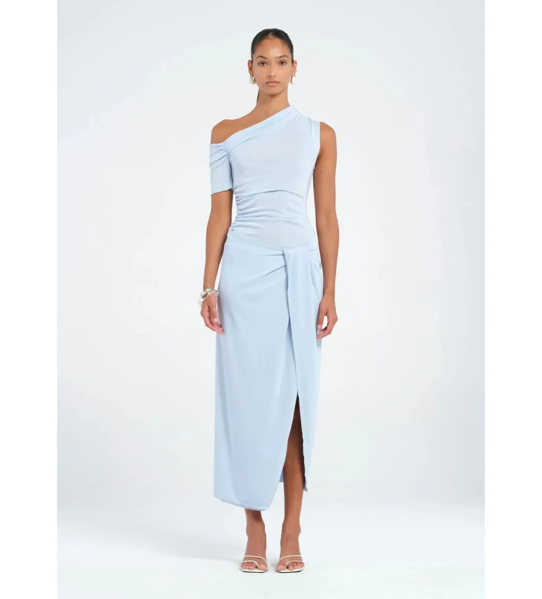 Benni Cleo One Shoulder Maxi Dress in Sky Blue Size AU 8 for rent on The Volte - main image