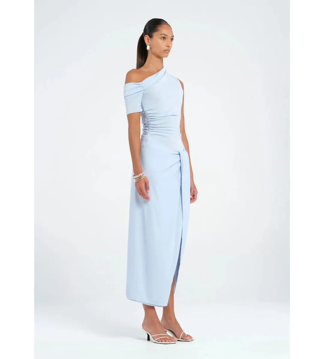 Benni Cleo One Shoulder Maxi Dress in Sky Blue Size AU 10 for rent on The Volte - main image