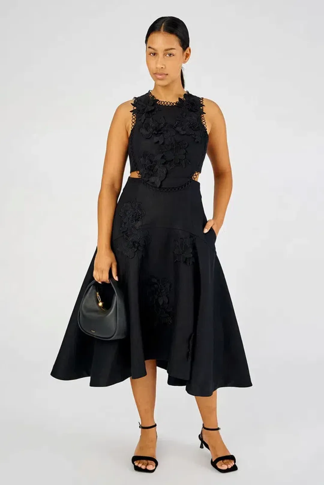 Oroton Lace Flower Midi Dress Black Size AU 6 for rent on The Volte - main image