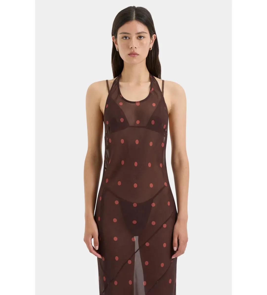 Sir the Label Toni Halter Maxi Dress in Chocolate Dot Size AU 8  for rent on The Volte - main image