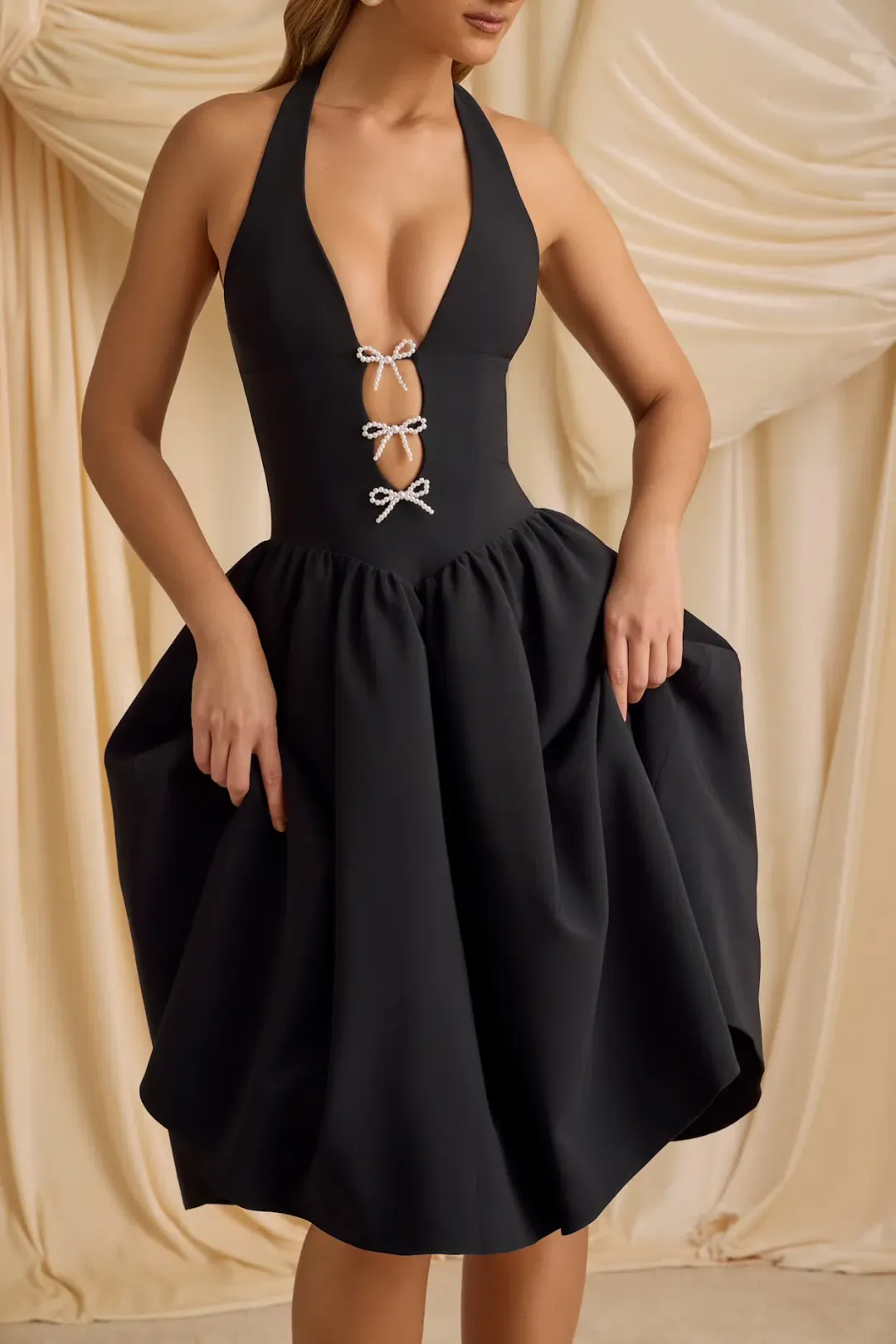 Oh Polly Angelina Halterneck Midi Black Size AU 6 for rent on The Volte - main image