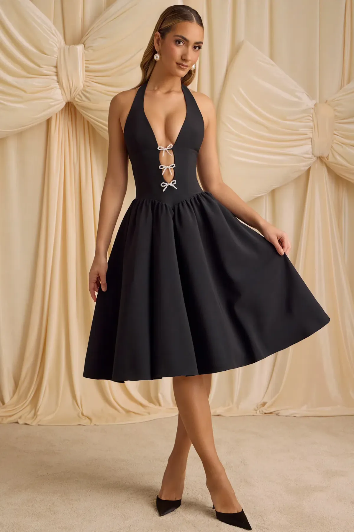 Oh Polly Angelina Halterneck Midi Black Size AU 6 for rent on The Volte - main image