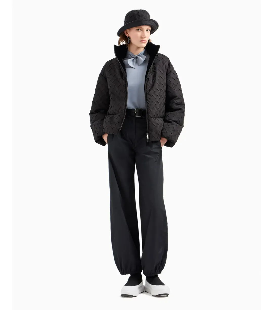 Emporio Armani Full-Zip Jacket in Woven Technical Fabric Black Size IT 48 / AU 16 for rent on The Volte - main image