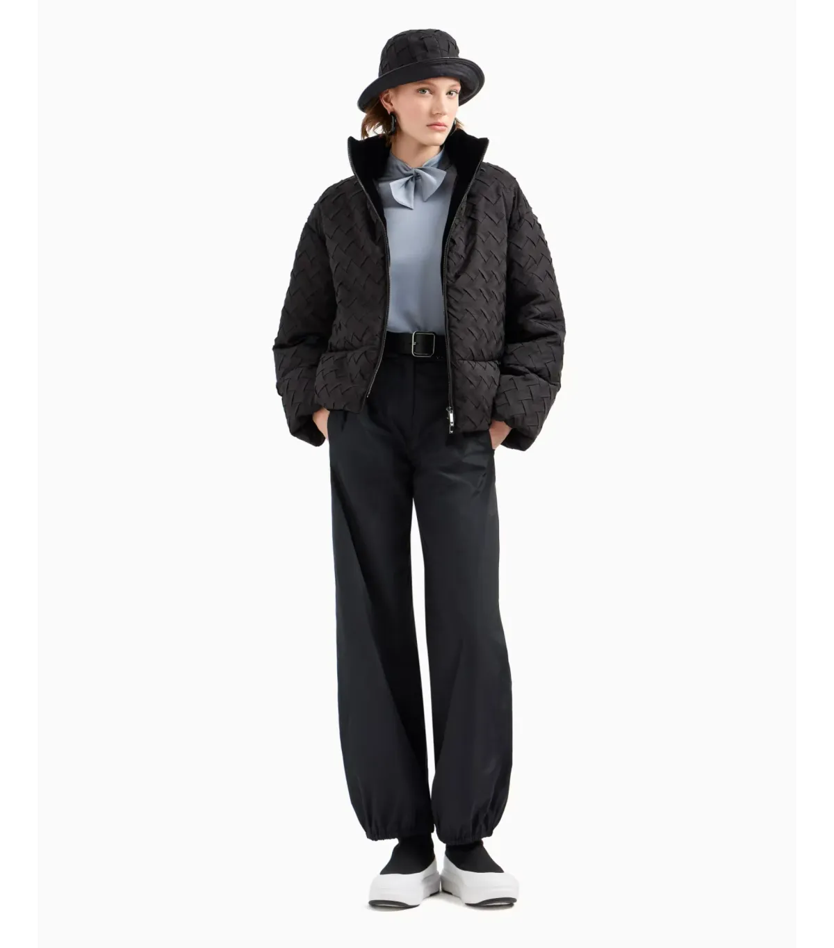 Emporio Armani Full-Zip Jacket in Woven Technical Fabric Black Size IT 48 / AU 16 for rent on The Volte - main image