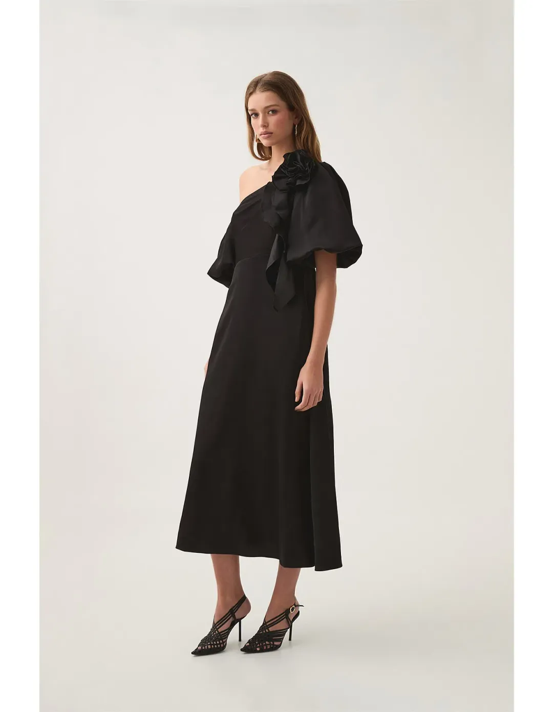 Aje Magnetic Draped Midi Dress Black Size AU 8 for rent on The Volte - main image