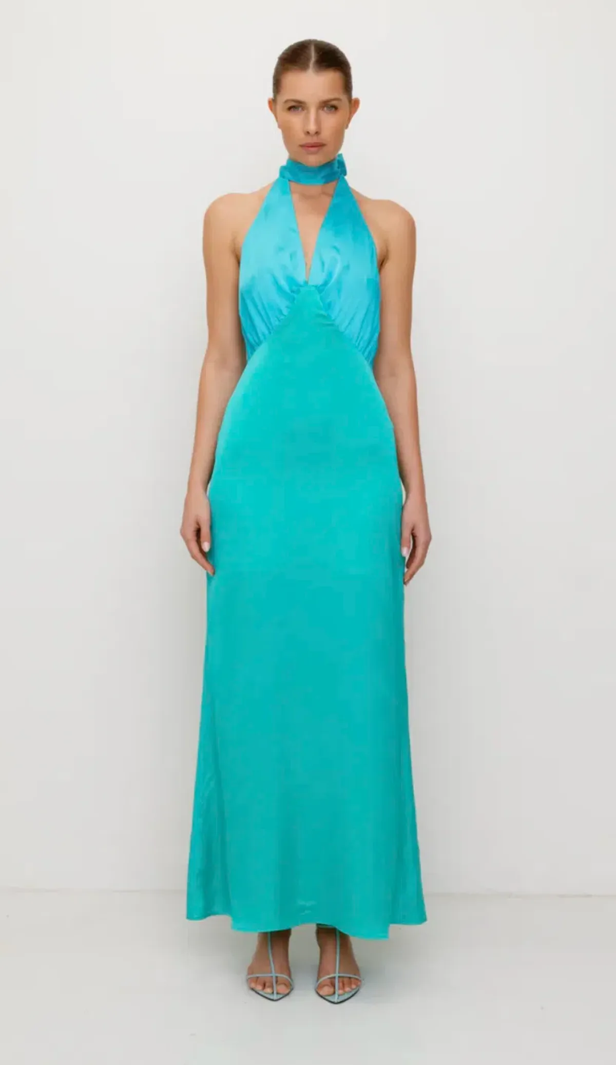 The Wolf Gang Oahu Slip Maxi Dress Aquamarine Size L/AU 12  for rent on The Volte - main image