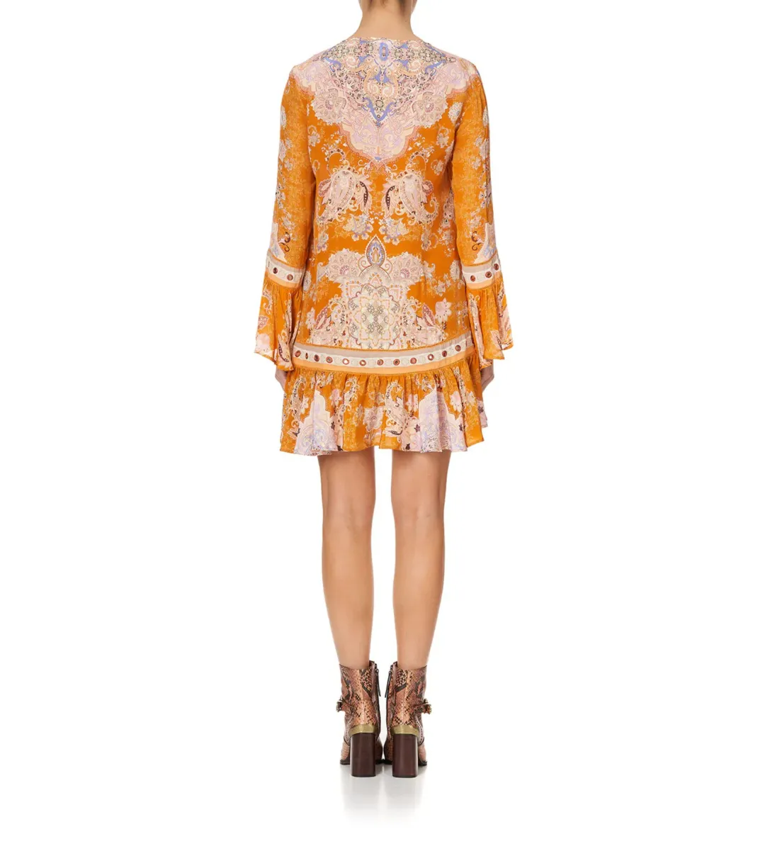 Camilla Marrakesh Maiden  Frill Hem Long Sleeve Dress Orange Size S / AU 10 for rent on The Volte - main image