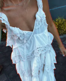 Innika Choo Schiffli Lace Frill Maxi Dress White Size 18 for rent on The Volte - image 5