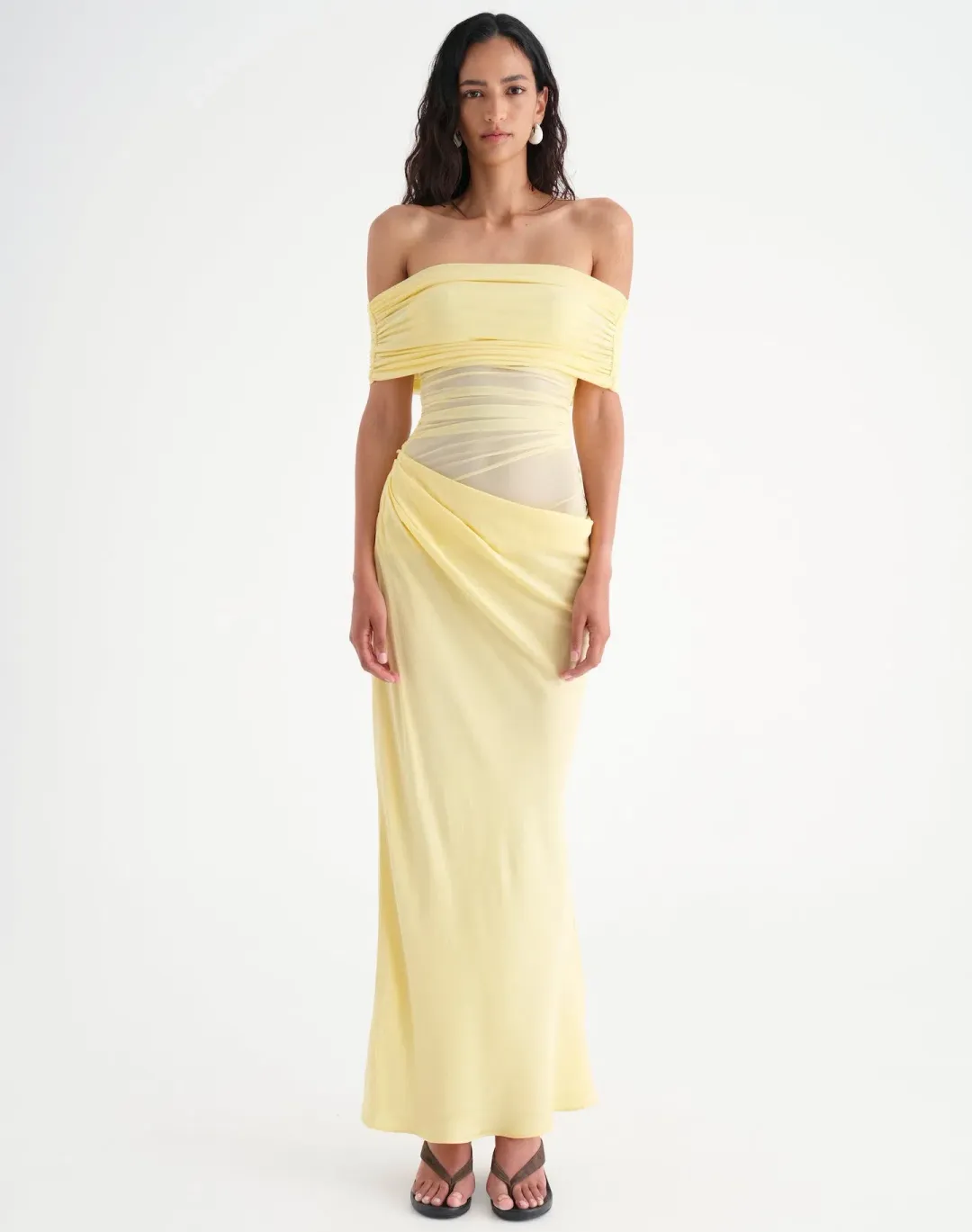 BENNI Nico Off The Shoulder Maxi Dress in Butter Size 8 for rent on The Volte - main image