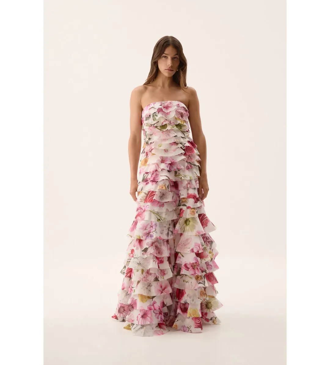 AJE Fleur Pleated Gown Collage Floral (Size 8) for rent on The Volte - main image