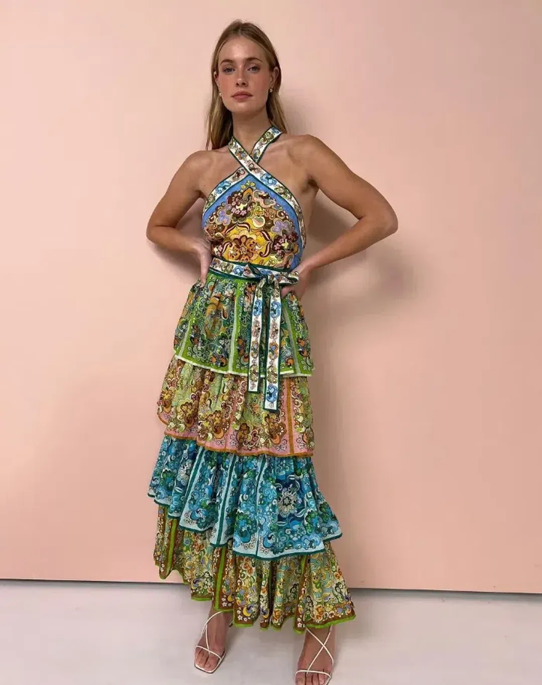 Alemais Dreamer Halter Tier Maxi Dress Multi Size 12 for rent on The Volte - main image
