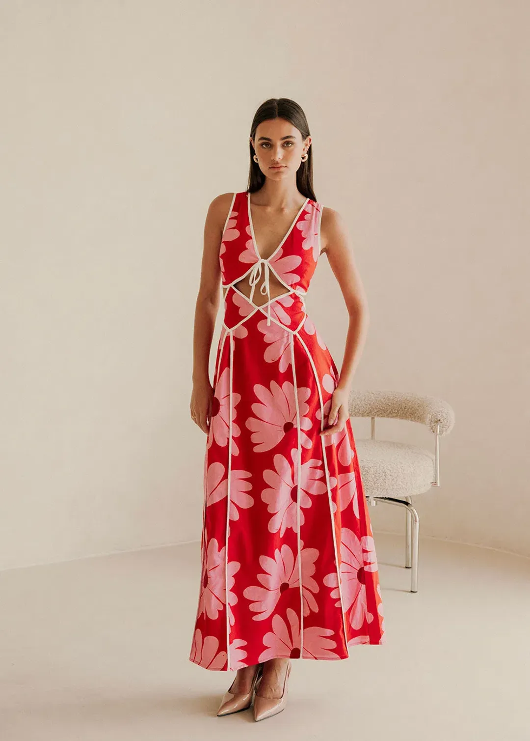 Sabo Calandra Maxi Dress in Daisy Red Size 14 for rent on The Volte - main image