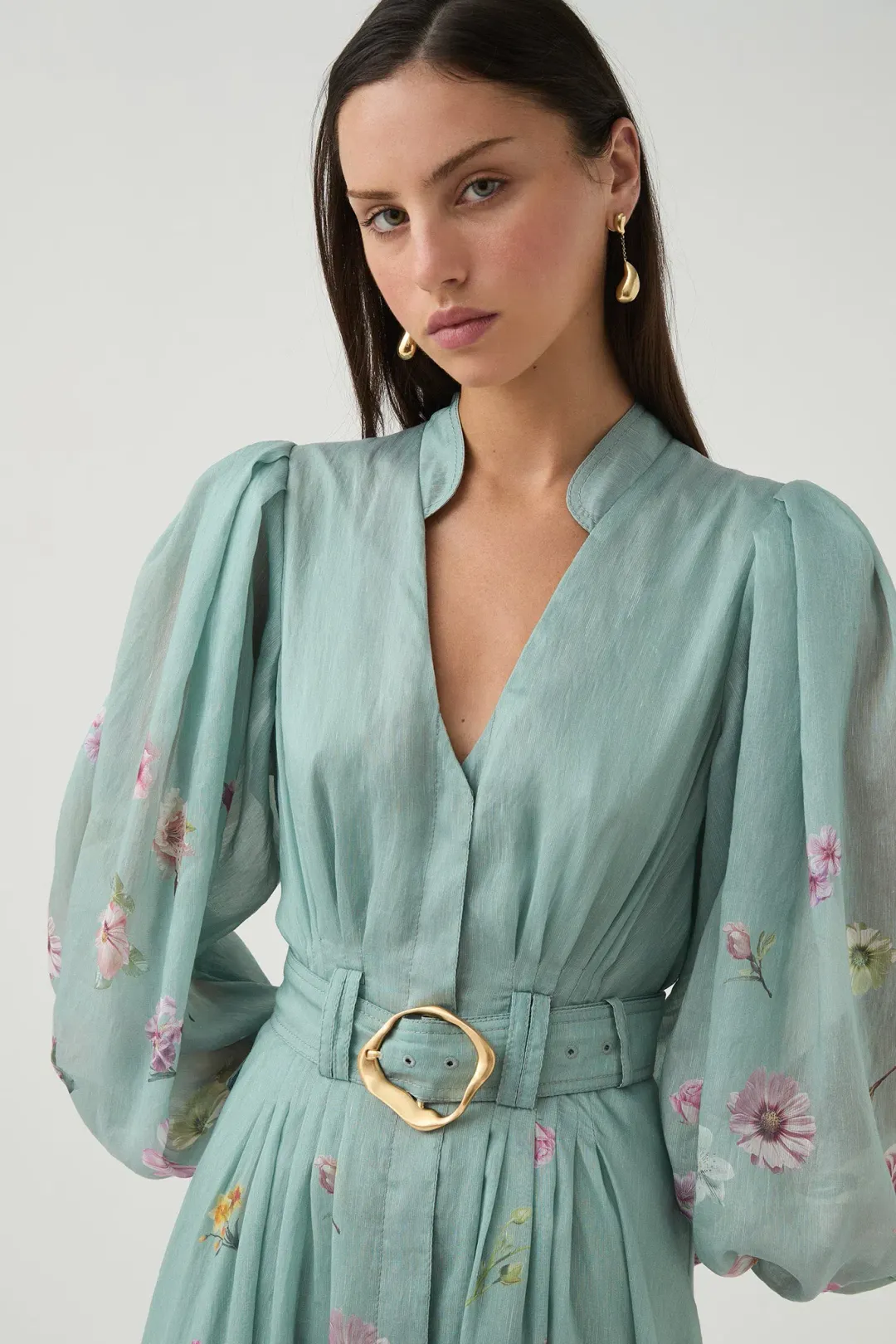 Aje Fleur Shirt Dress Mist Collage Floral Size 12 for rent on The Volte - main image