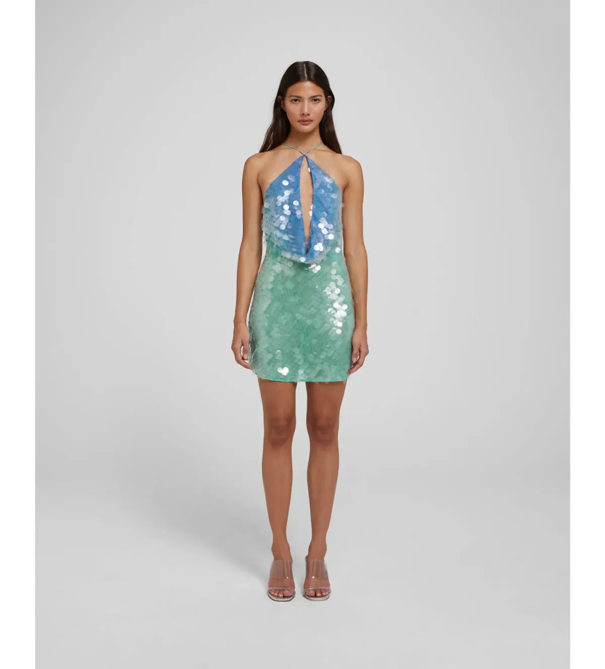 Rat & Boa Kiki Sequin Blue Green Halter Mini Size S AU 8 for rent on The Volte - main image