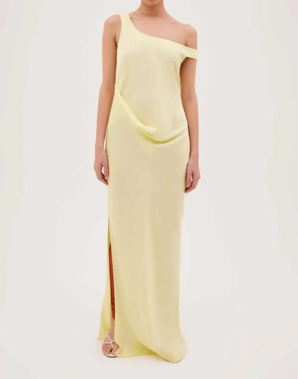 Bianca Spender Leonora Satin Crepe in Lemon Yellow Butter Dress size 2 / 10 AU for rent on The Volte - main image