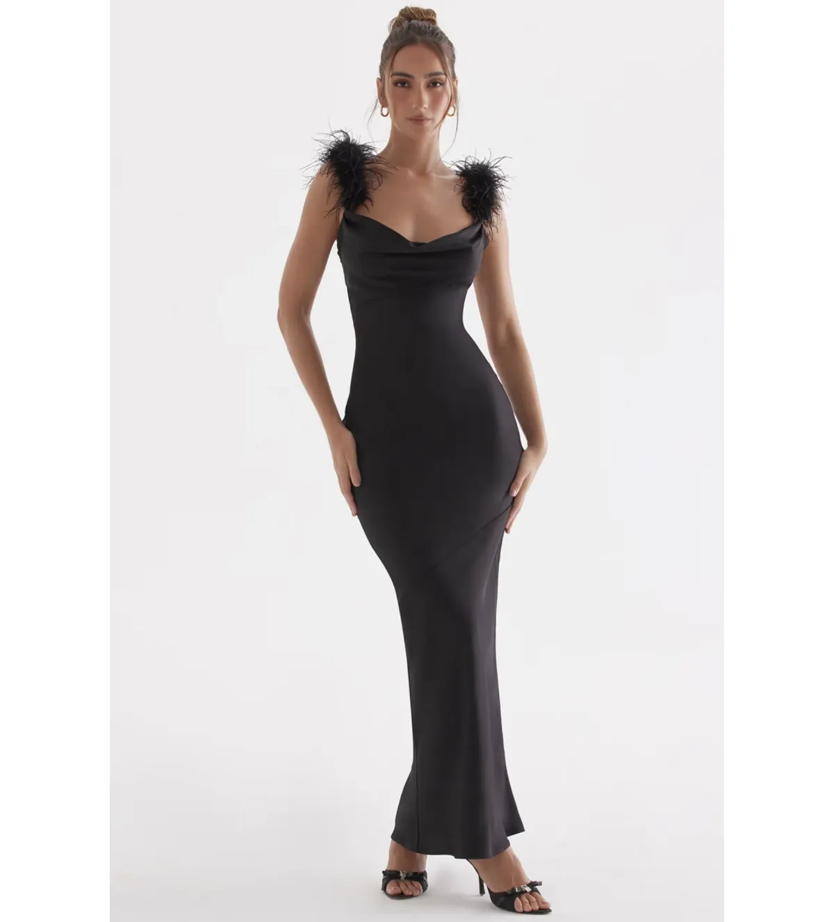 House Of CB Tabitha Black Satin Maxi Dress Black Size 6/XS for rent on The Volte - main image