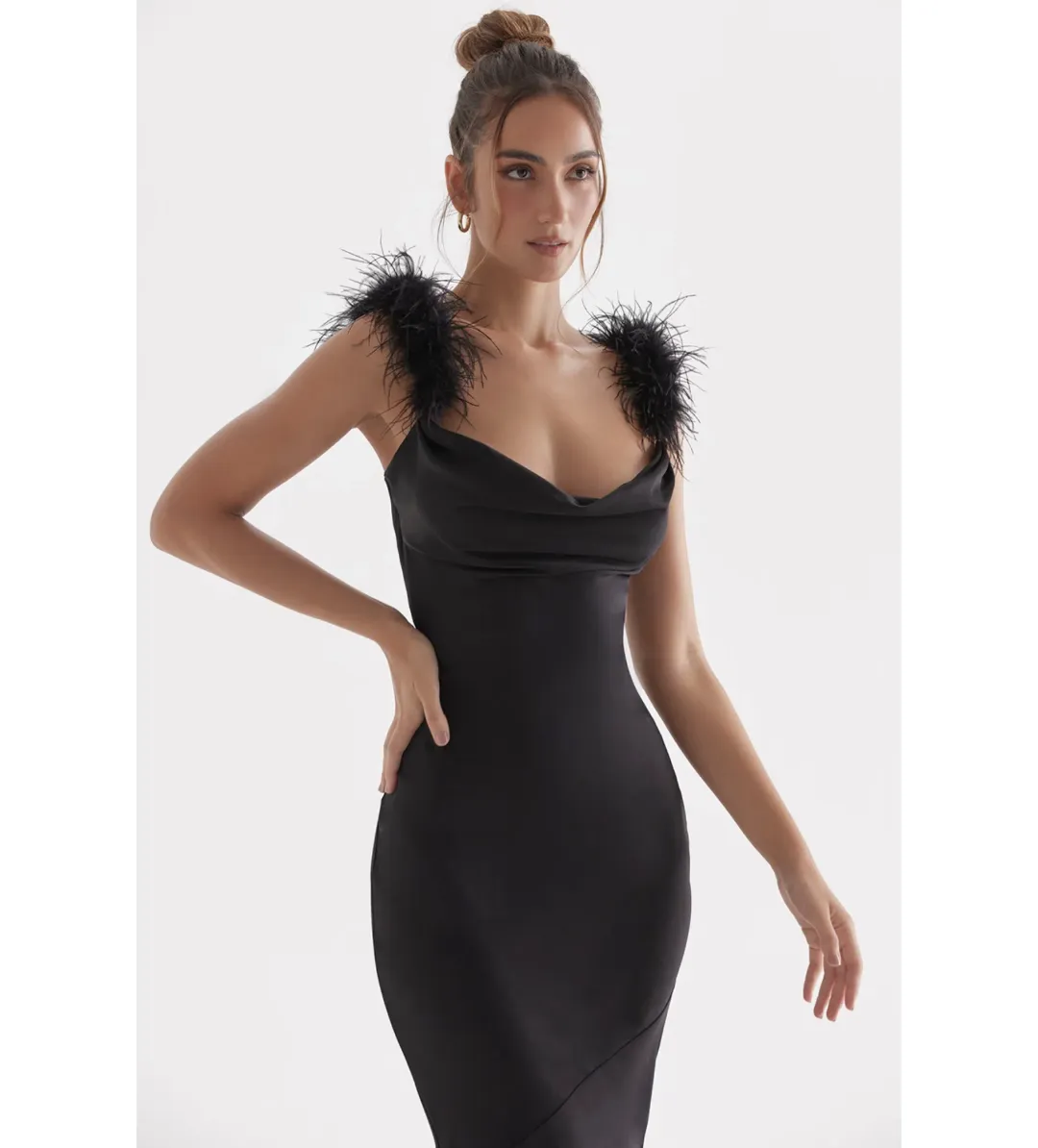 House Of CB Tabitha Black Satin Maxi Dress Black Size 6/XS for rent on The Volte - main image