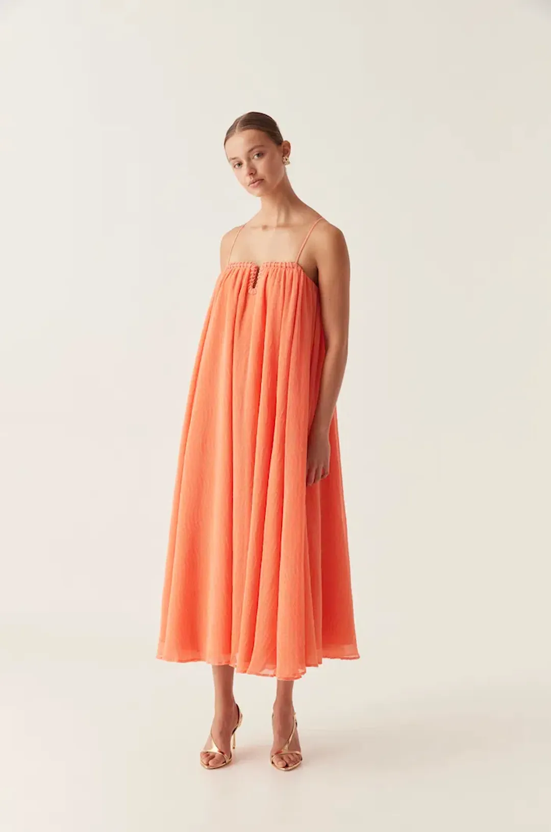 AJE Filigree Sweetheart Midi Dress Sunset Orange Size 8  for rent on The Volte - main image