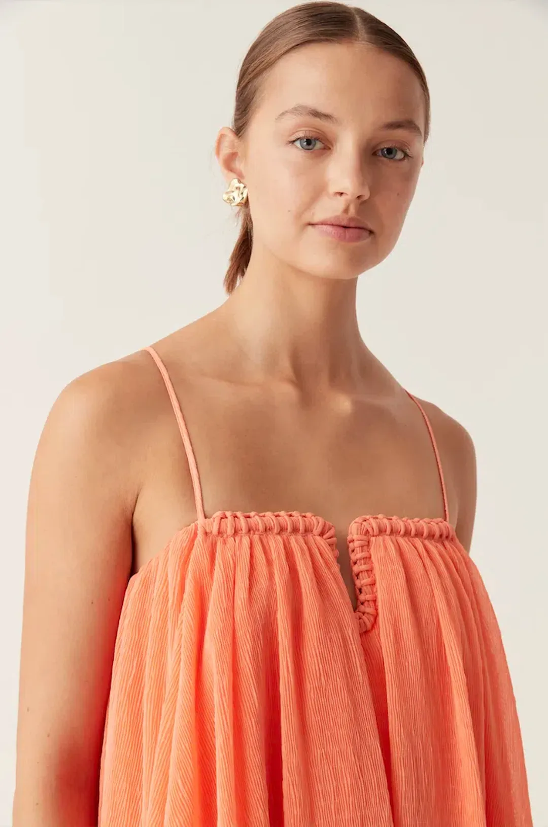 AJE Filigree Sweetheart Midi Dress Sunset Orange Size 8  for rent on The Volte - main image