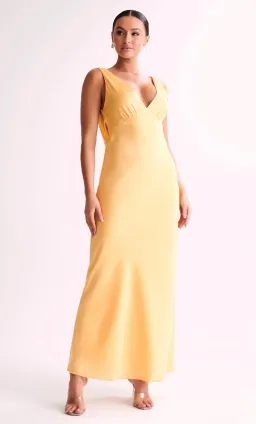 Meshki Maxi Nadia Satin Dress With Back Cowl Lemon Size S/AU 8 for rent on The Volte - image 1