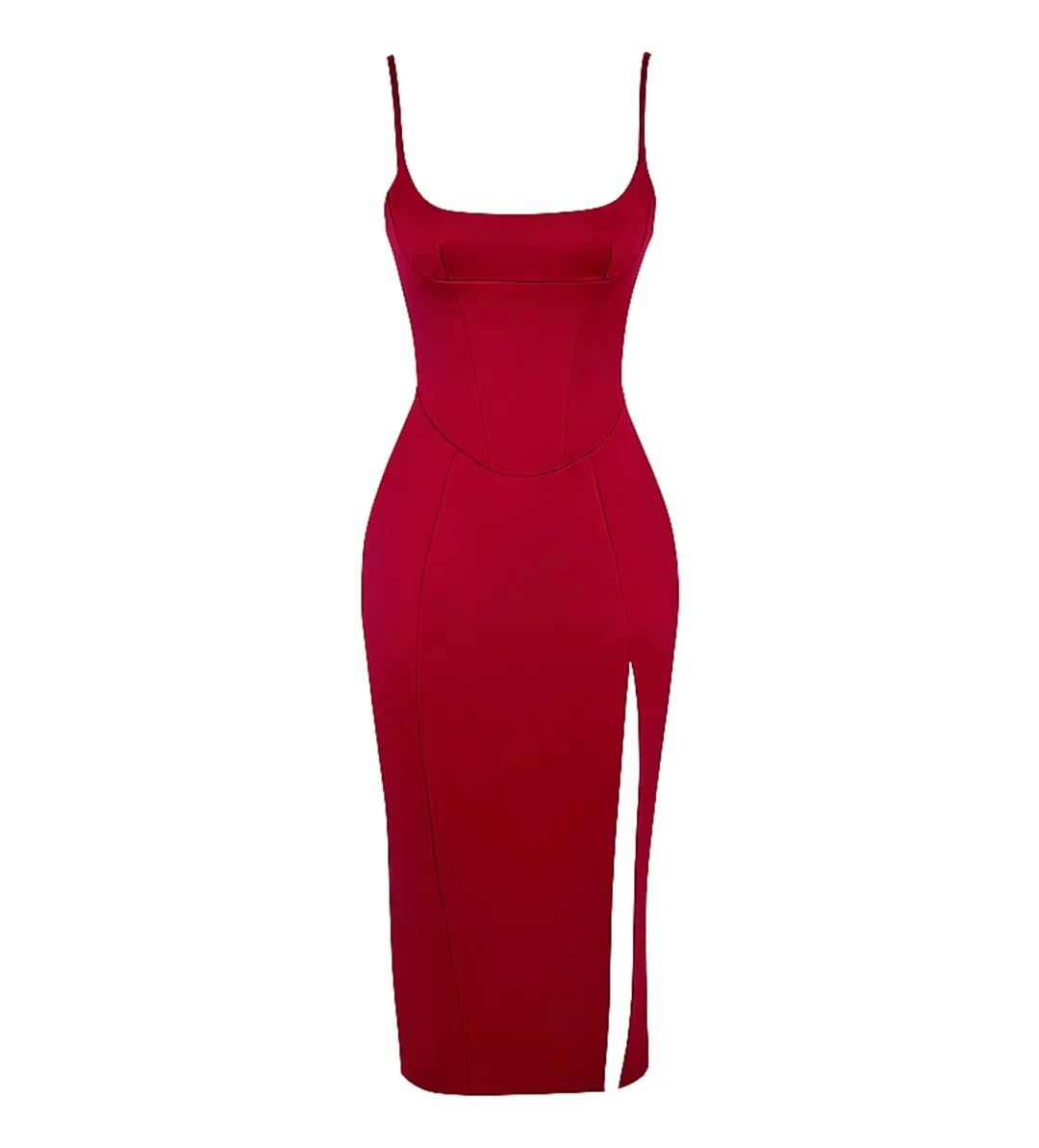 House Of Cb Casimira Wine Satin Corset Midi Dress Red Size 8 for rent on The Volte - main image